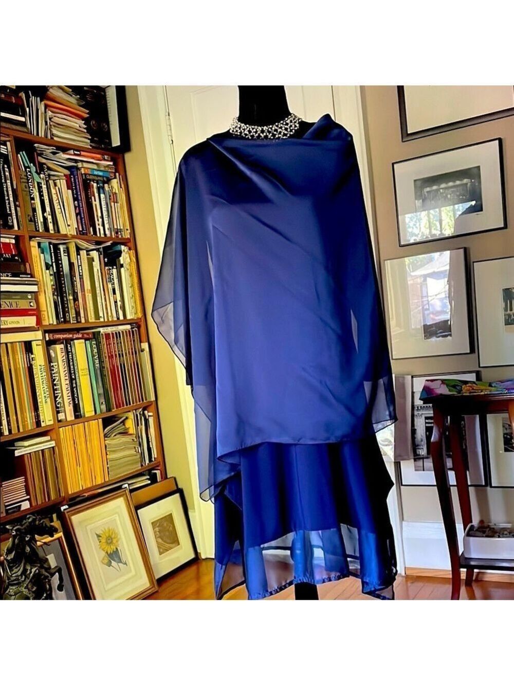 RARE Deep Blue Dress with Transparent Hem w/Stole from Legendary 🇨🇦 Designer! - Picture 2 of 13